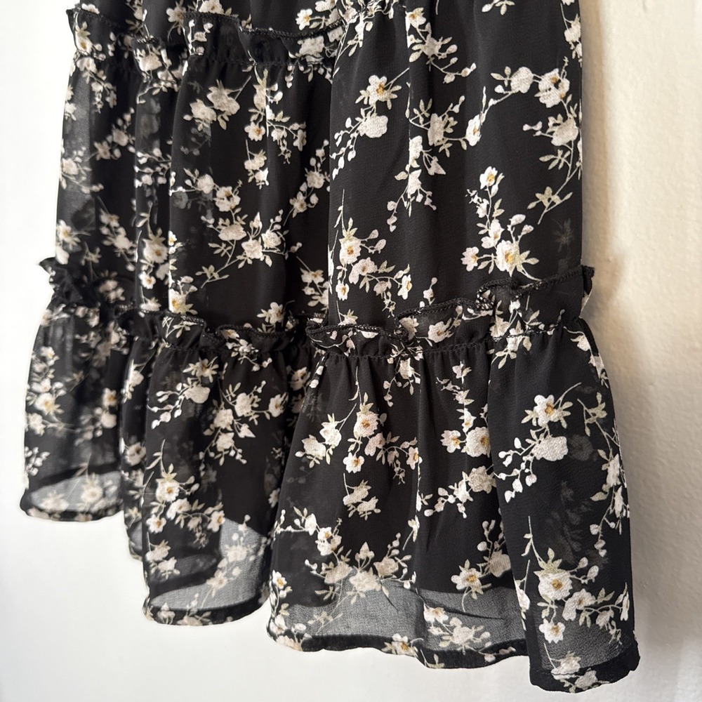 Black Floral Puff Sleeve Fairy Dress Small Whimsigoth‎ Cottagecore Romantic - Picture 6 of 8